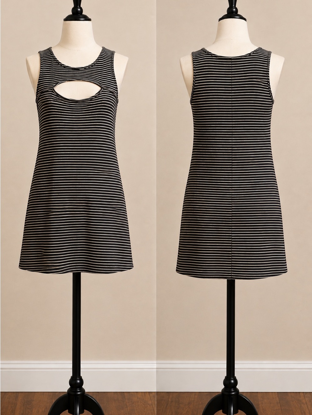 American Eagle Outfitters Black and White Striped Keyhole Tank Dress